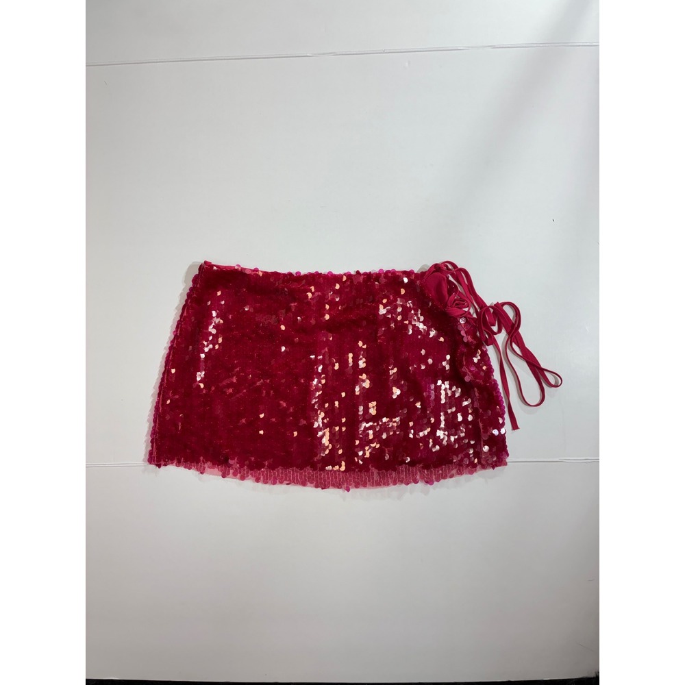 Sequin Mini Skirt Women Size M Pink Side Tie Party Festival Rave Glam
